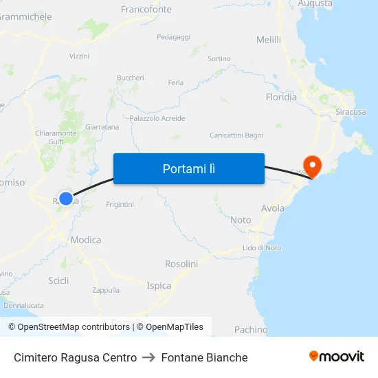 Cimitero Ragusa Centro to Fontane Bianche map