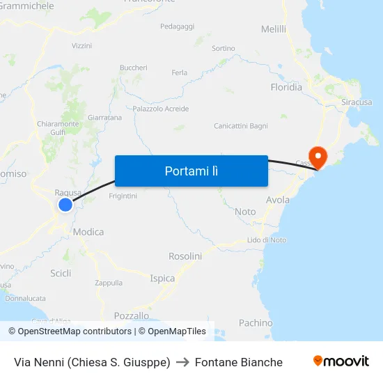 Via Nenni (Chiesa S. Giusppe) to Fontane Bianche map