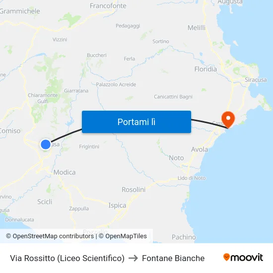 Via Rossitto (Liceo Scientifico) to Fontane Bianche map
