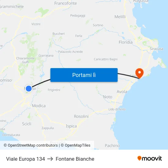 Viale Europa 134 to Fontane Bianche map