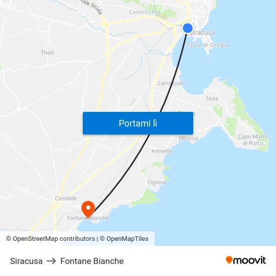 Siracusa to Fontane Bianche map