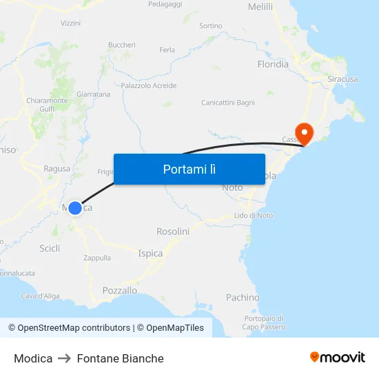 Modica to Fontane Bianche map