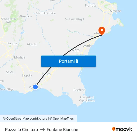 Pozzallo Cimitero to Fontane Bianche map