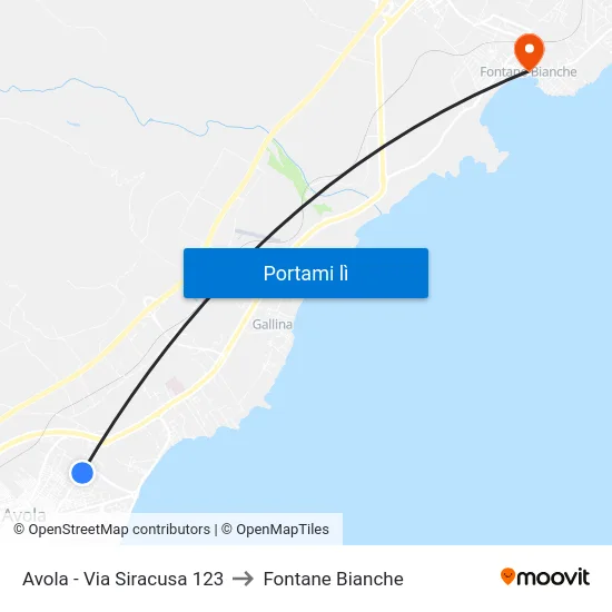 Avola - Via Siracusa 123 to Fontane Bianche map