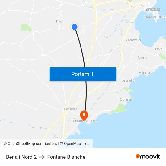 Benali Nord 2 to Fontane Bianche map