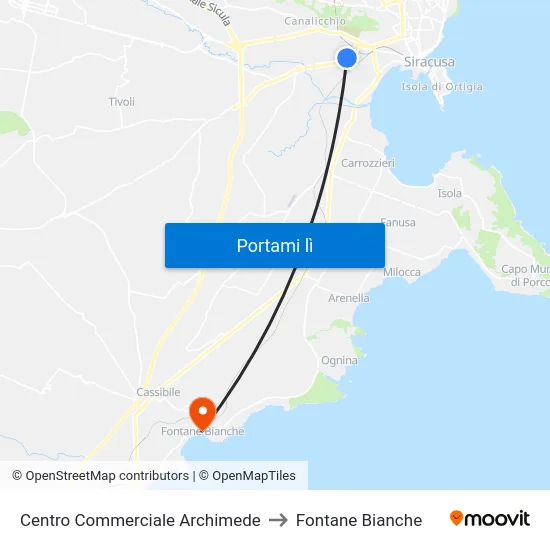 Centro Commerciale Archimede to Fontane Bianche map