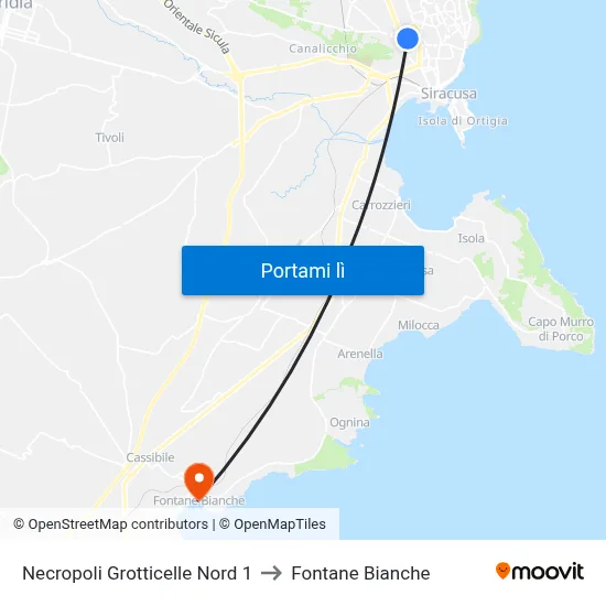 Necropoli Grotticelle Nord 1 to Fontane Bianche map