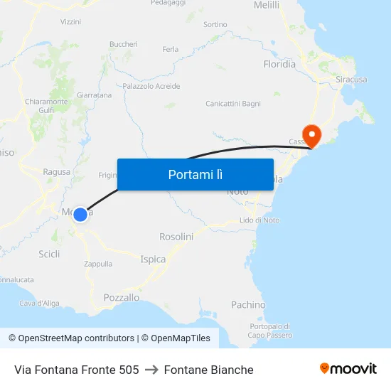 Via Fontana Fronte 505 to Fontane Bianche map