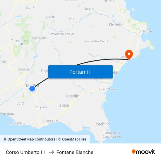 Corso Umberto I 1 to Fontane Bianche map