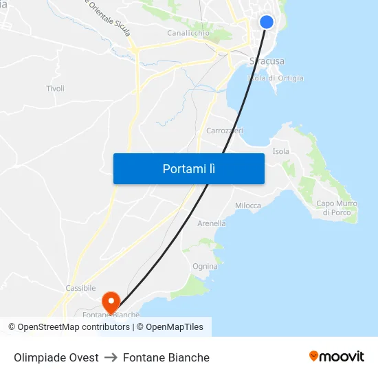 Olimpiade Ovest to Fontane Bianche map