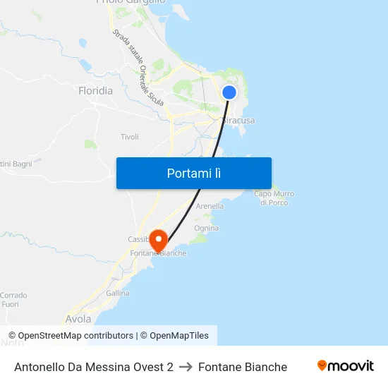 Antonello Da Messina Ovest 2 to Fontane Bianche map