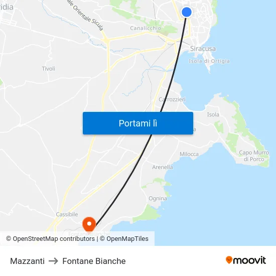 Mazzanti to Fontane Bianche map