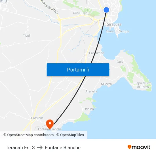 Teracati Est 3 to Fontane Bianche map