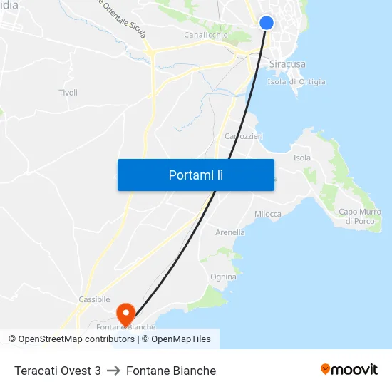 Teracati Ovest 3 to Fontane Bianche map