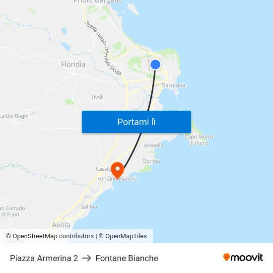 Piazza Armerina 2 to Fontane Bianche map