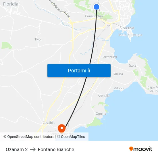 Ozanam 2 to Fontane Bianche map
