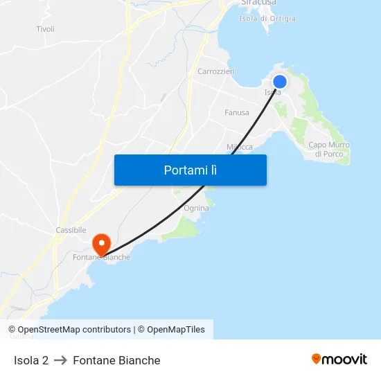 Isola 2 to Fontane Bianche map