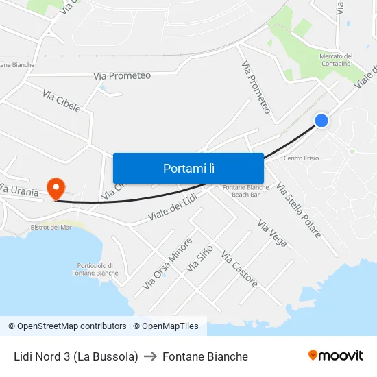 Lidi Nord 3 (La Bussola) to Fontane Bianche map