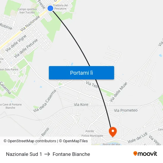 Nazionale Sud 1 to Fontane Bianche map