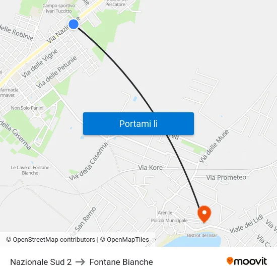 Nazionale Sud 2 to Fontane Bianche map