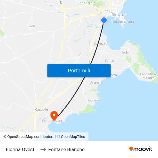 Elorina Ovest 1 to Fontane Bianche map