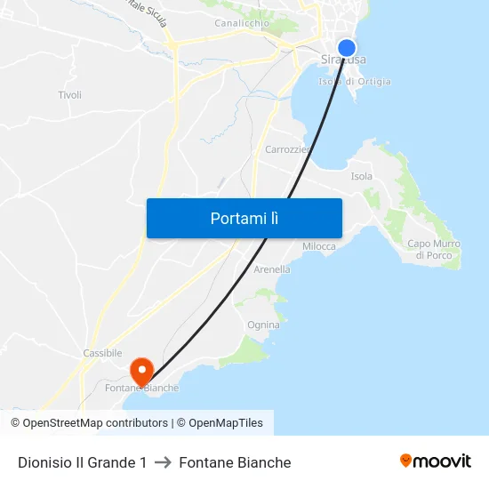 Dionisio Il Grande 1 to Fontane Bianche map