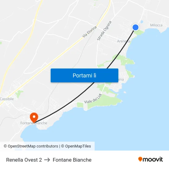 Renella Ovest 2 to Fontane Bianche map
