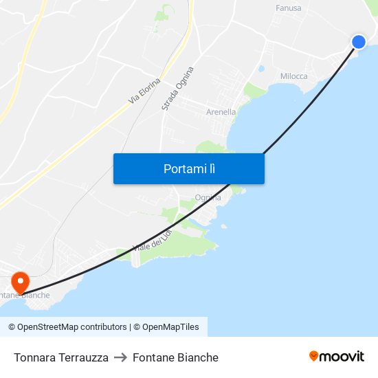 Tonnara Terrauzza to Fontane Bianche map