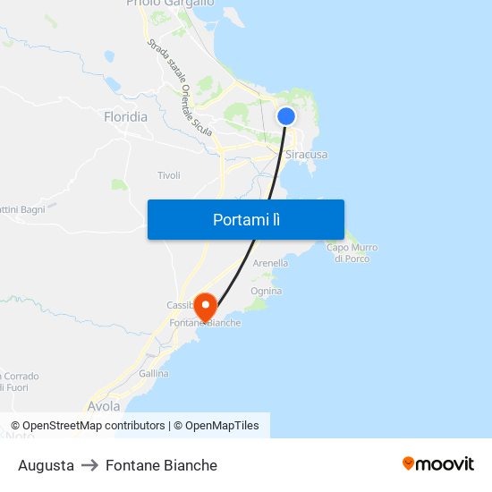 Augusta to Fontane Bianche map