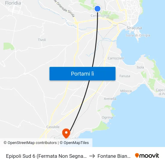 Epipoli Sud 6 (Fermata Non Segnalata) to Fontane Bianche map