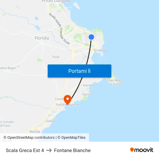 Scala Greca Est 4 to Fontane Bianche map