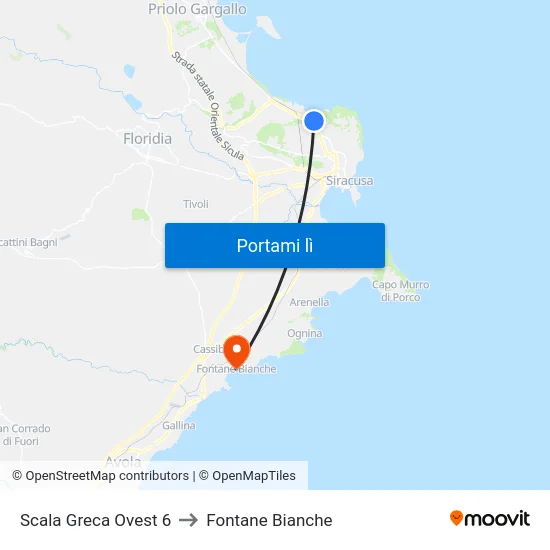 Scala Greca Ovest 6 to Fontane Bianche map