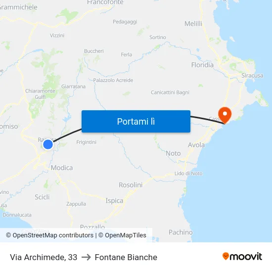 Via Archimede, 33 to Fontane Bianche map