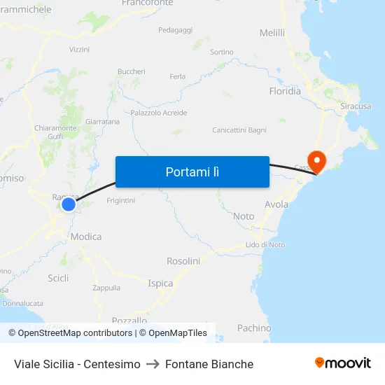 Viale Sicilia - Centesimo to Fontane Bianche map