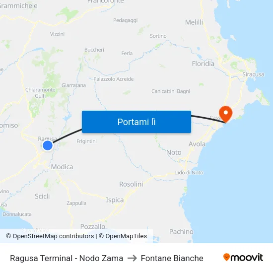 Ragusa Terminal - Nodo Zama to Fontane Bianche map