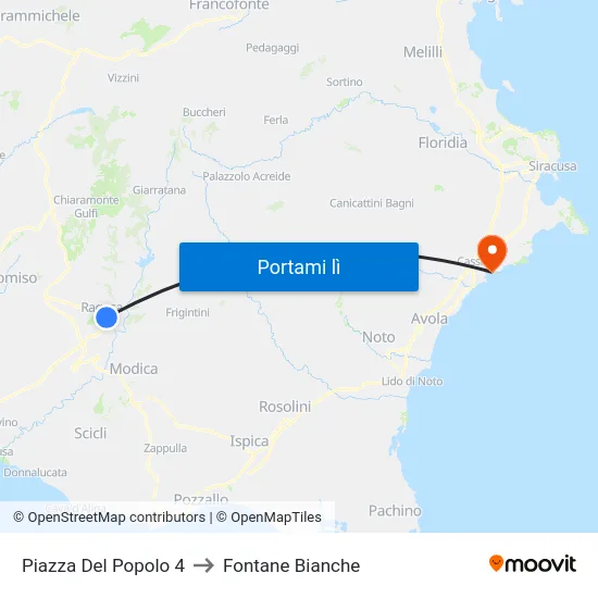 Piazza Del Popolo 4 to Fontane Bianche map