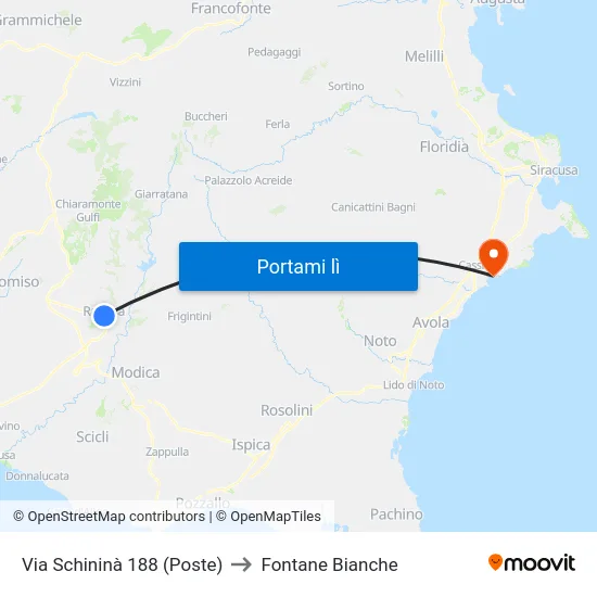 Via Schininà 188 (Poste) to Fontane Bianche map