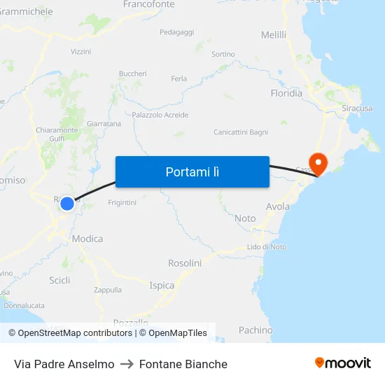 Via Padre Anselmo to Fontane Bianche map
