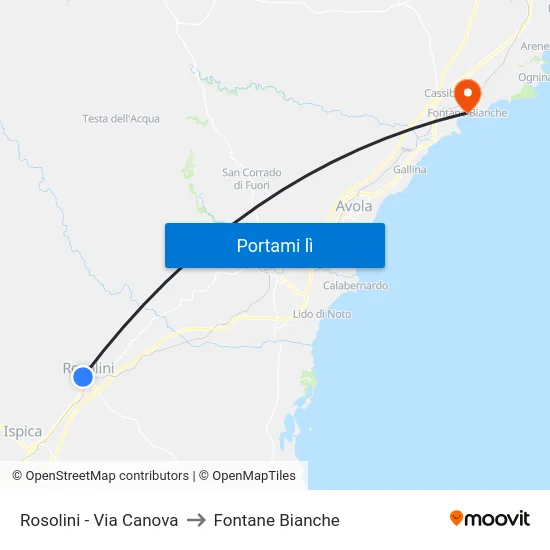 Rosolini - Via Canova to Fontane Bianche map