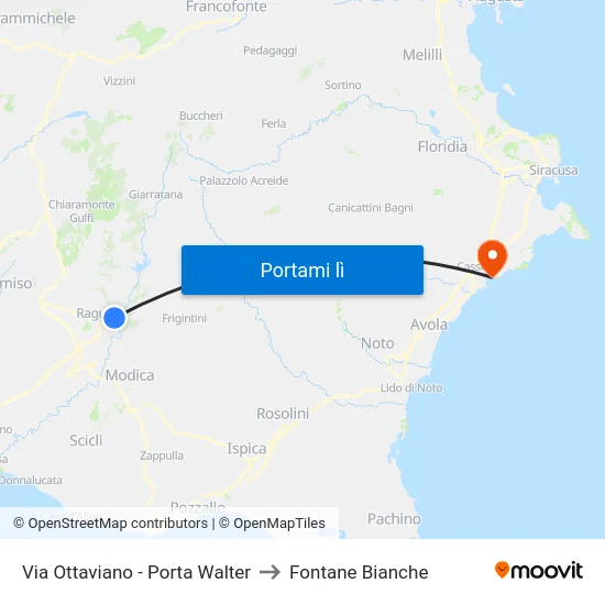 Via Ottaviano - Porta Walter to Fontane Bianche map