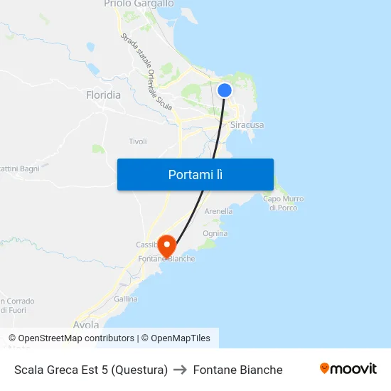 Scala Greca Est 5 (Questura) to Fontane Bianche map