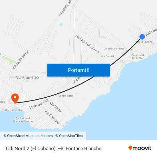 Lidi Nord 2 (El Cubano) to Fontane Bianche map