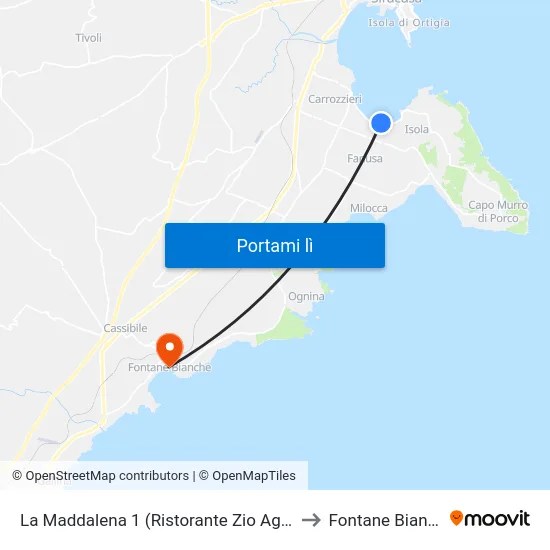 La Maddalena 1 (Ristorante Zio Agatino) to Fontane Bianche map