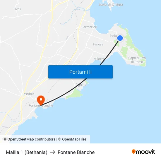 Mallia 1 (Bethania) to Fontane Bianche map