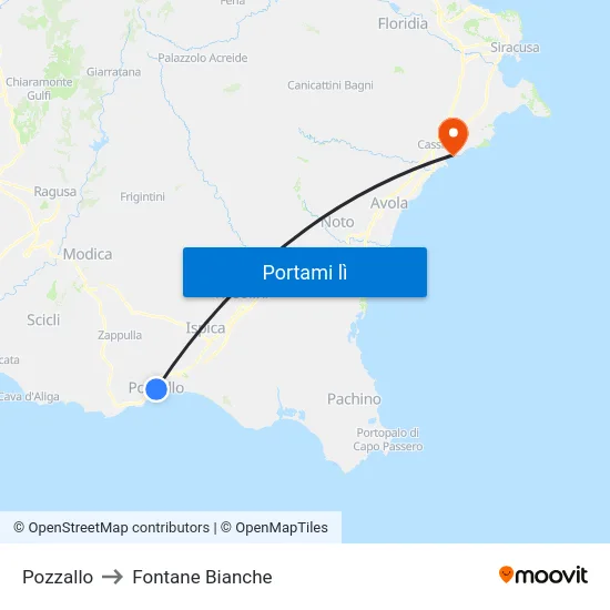 Pozzallo to Fontane Bianche map
