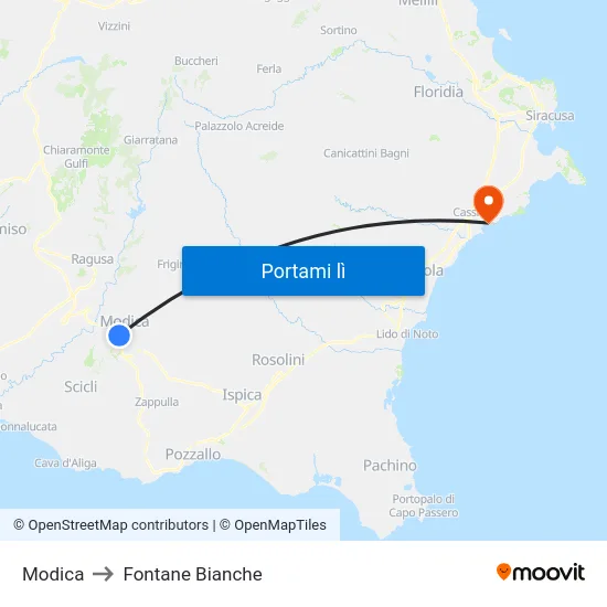 Modica to Fontane Bianche map