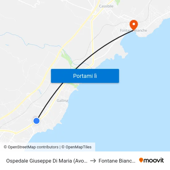 Ospedale Giuseppe Di Maria (Avola) to Fontane Bianche map