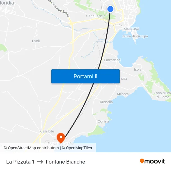 La Pizzuta 1 to Fontane Bianche map