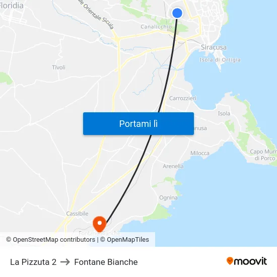 La Pizzuta 2 to Fontane Bianche map