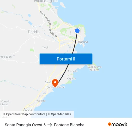 Santa Panagia Ovest 6 to Fontane Bianche map